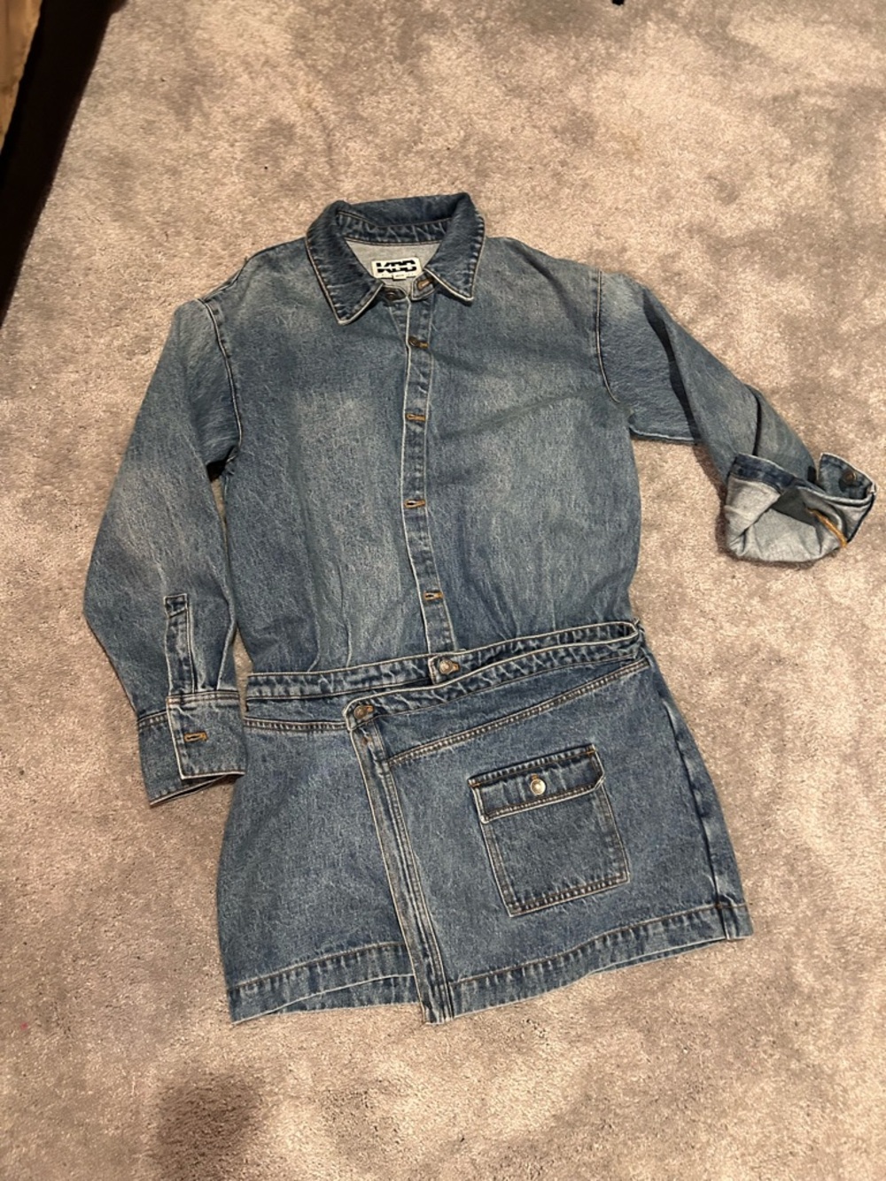 Denim Mini Shirt Dress - Blue